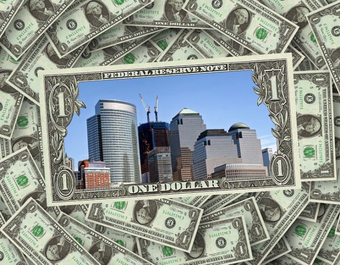 building structures printed on a dollar bill